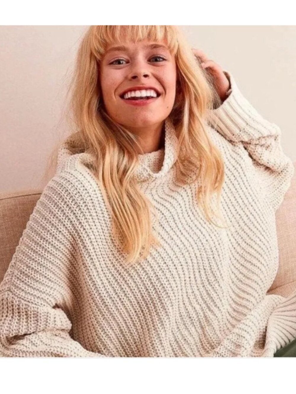Aerie Chenille Oversized Mockneck Sweater Chunky Knit Rose Cream Small